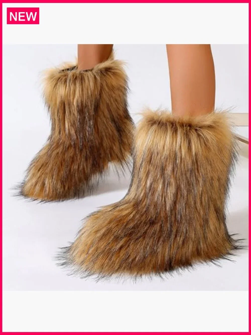 Fur Boots for Women Winter Fluffy Furry Flat Heel Snow Boots, 8 Wide